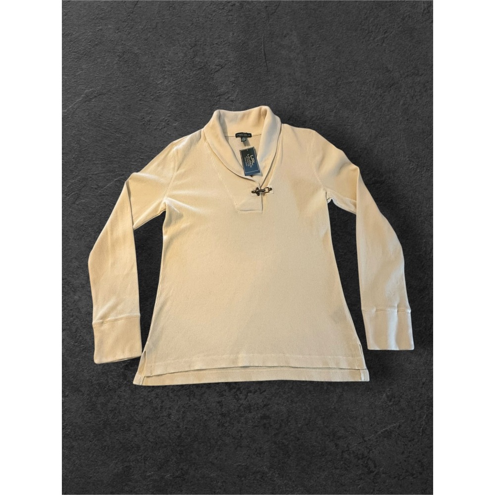 Lauren Ralph Lauren Pullover Womens XL‎ Cream NEW Waffle Knit Shawl Toggle Top